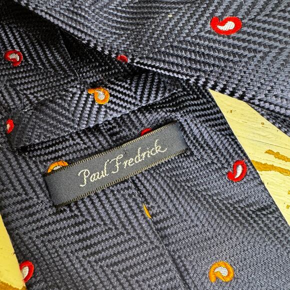 Paul Fredrick Paisley Printed Multicolor Navy Neck Tie 58.5" 100% Silk Teardrop - Picture 4 of 6